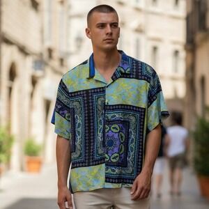 Boohoo Man Bright Baroque Print Short Sleeve Button Down Shirt Size 5XL Mosaic